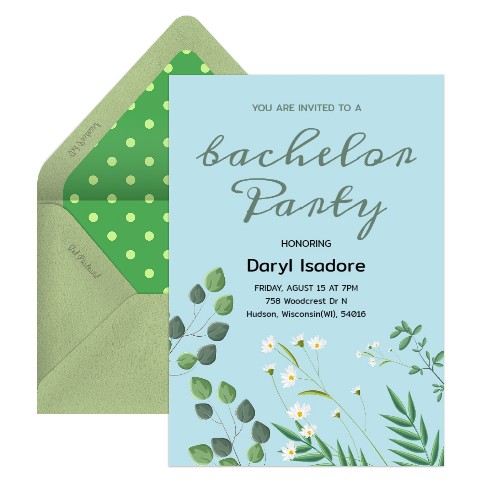 green bachelor invitation