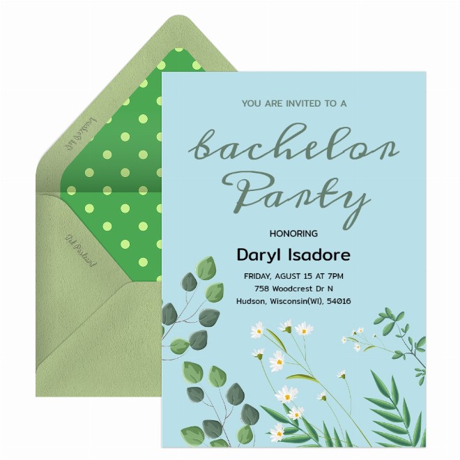 green bachelor invitation Card